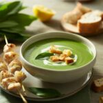 Cremige Bärlauchsuppe: Frühlingsrezept mit Knusper-Croutons und Spießen