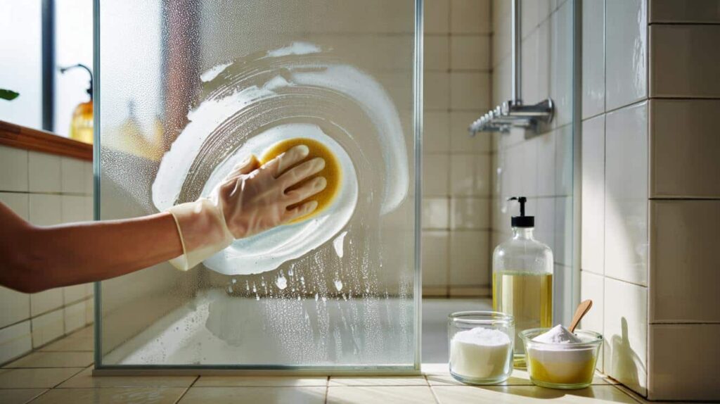 Duschwand voller Kalk