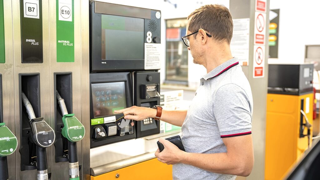 directly at the petrol pump